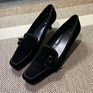 Stuart weitzman suede buckle kitten heel
